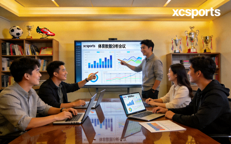 xcsports团队会议场景 - 团队成员围绕体育数据分析进行讨论